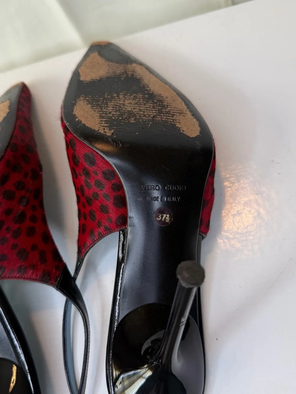 Dolce & Gabbana Red and Black Leopard-Print Slingback Pumps